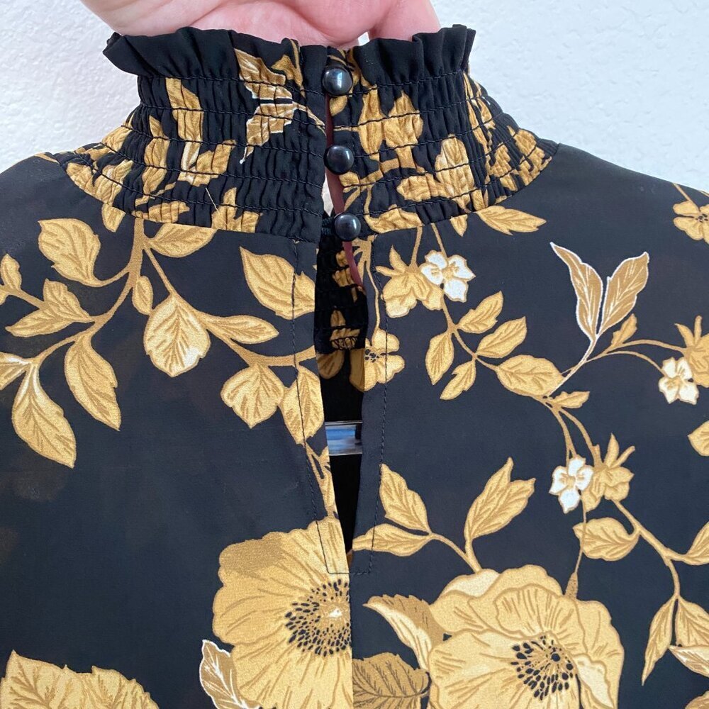 Nanette Lepore Black and Yellow Floral Blouse Mock Neck 10 - Picture 7 of 7